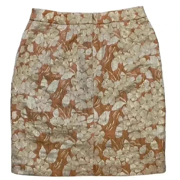 NWT Talbots Size Petite 4 Peach Gold Metallic Party Brocade Pencil Skirt - Picture 7 of 9